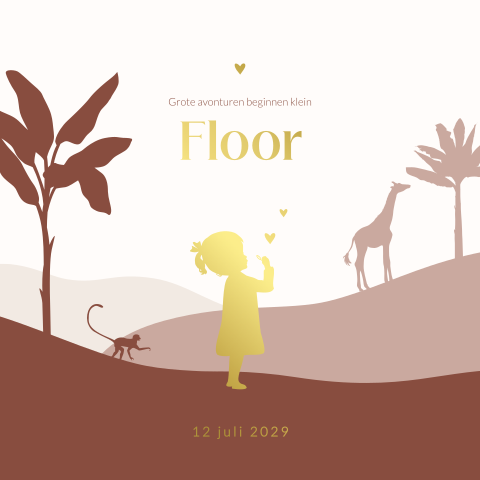 Luxe silhouet geboortekaartje in jungle thema voor een meisje