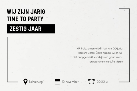 Time to party duurzame zakelijke uitnodiging 60-jarig jubileum