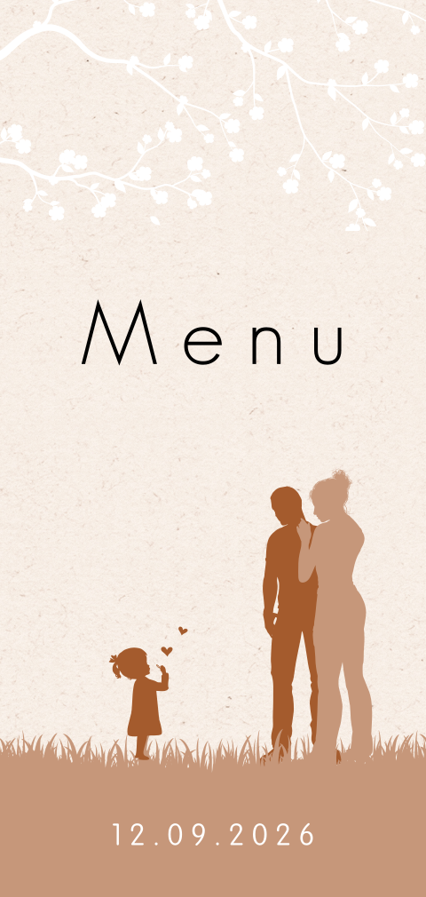 Menukaart met een silhouet van een gezin met karton look
