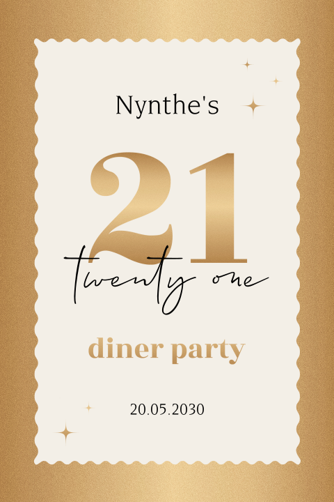 21 diner party uitnodiging met goudlook kader
