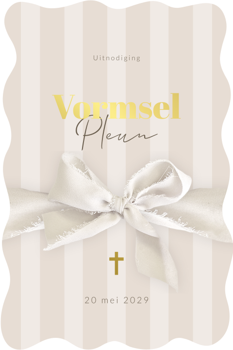 Uitnodiging vormsel golvend met folie en echt chiffon lint