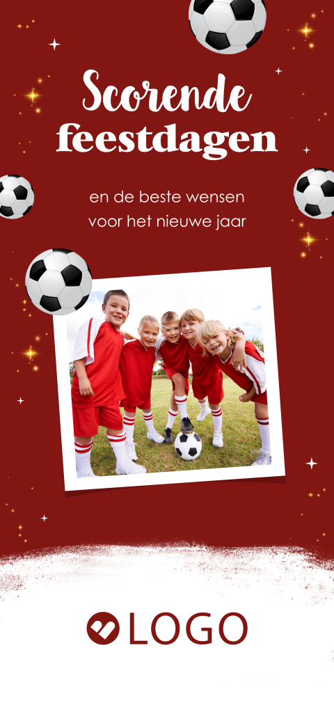 Zakelijke kerstkaart voor een voetbalclub met eigen foto en logo
