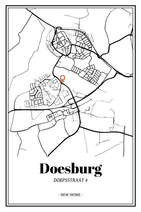 Verhuiskaart plattegrond Doesburg met pin van plek nieuwe huis