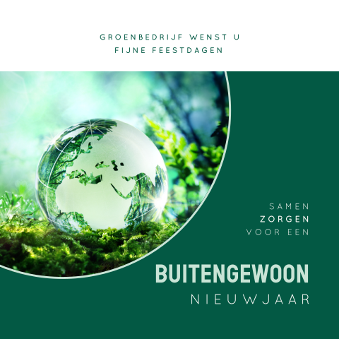Groen kerstkaart zakelijk met foto wereldbol in druppel