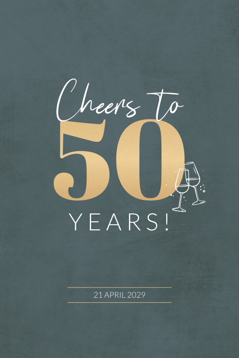 Trendy uitnodiging verjaardag 50 jaar met Cheers en goudlook