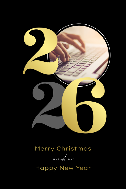 Zakelijke 2026 kerstkaart met foto en goudfolie