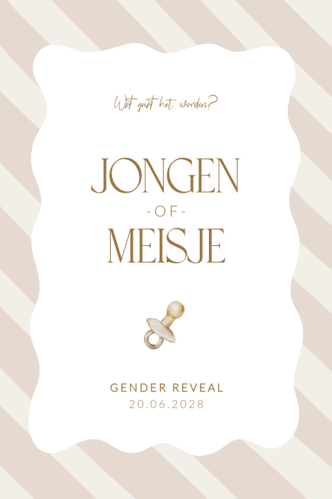 Gender reveal uitnodiging met strepen, kader en fopspeen