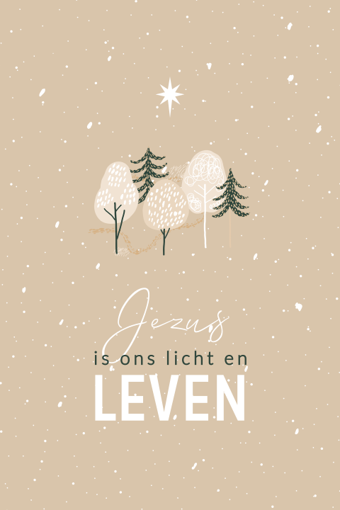 Hippe Christelijke kerstkaart met kerstbomen en sneeuw