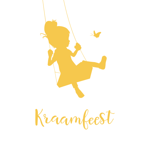 Uitnodiging kraamborrel met meisje op schommel