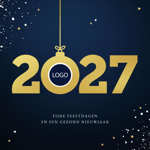 Hippe zakelijke kerstkaart met jaartal 2027 en eigen bedrijfslogo