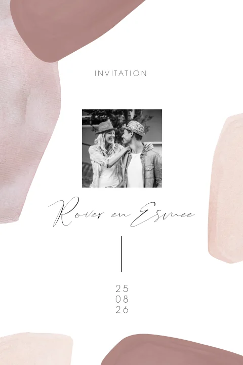 Trouwkaart Lila Liefde met foto en abstracte vormen