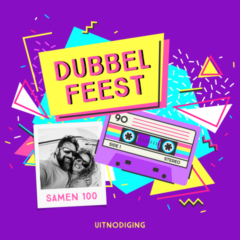 Kleurrijke dubbel feest uitnodiging retro met eigen foto
