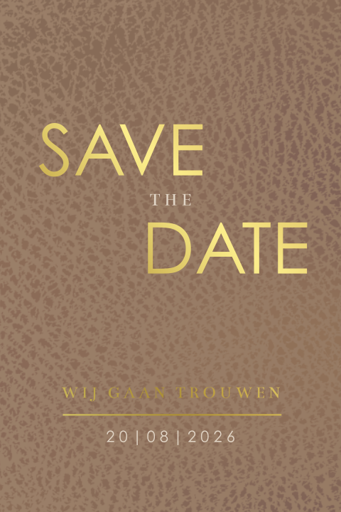 Goudfolie Save The Date kaart met ronde hoeken en lederlook