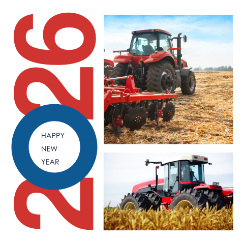 Agrarische zakelijke kerstkaart met foto tractor en jaartal