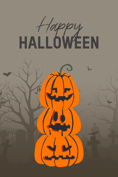 Happy Halloween uitnodiging met pompoenen op kerkhof