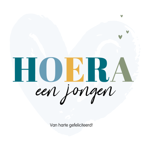 Hoera felicitatiekaart geboorte jongen met hart