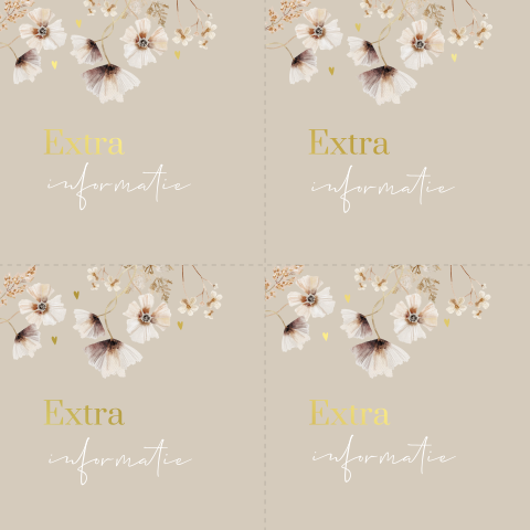 Luxe extra informatiekaartje trouwen met bloemen en goudfolie