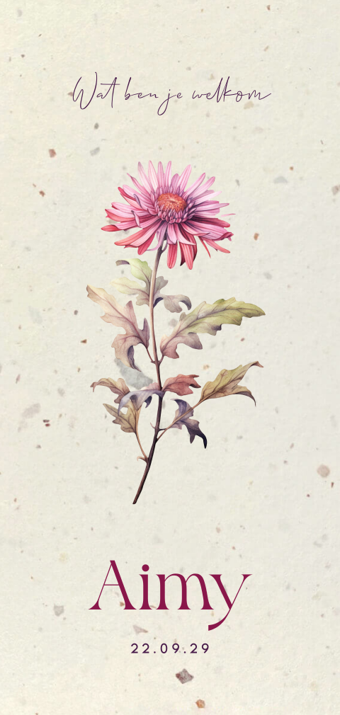 Duurzaam geboortebloem geboortekaartje voor een meisje met bloem Aster