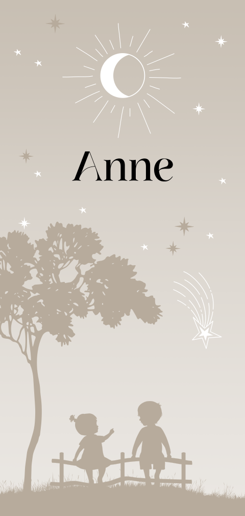 Geboortekaartje silhouet voor een meisje met broer en sterrenhemel