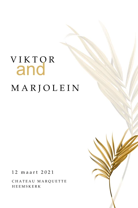 Vintage trouwkaart met botanisch blad