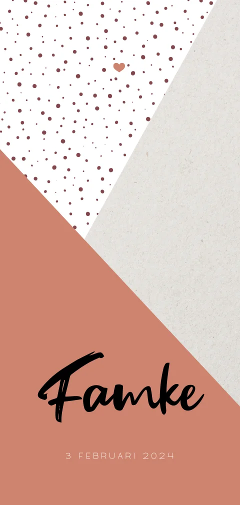 Hip geboortekaartje met schuine vlakken, karton look en patroon