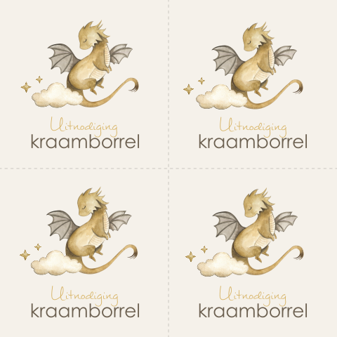 Kraamborrel minikaartjes unisex met draakje tussen wolkenhemel en ster