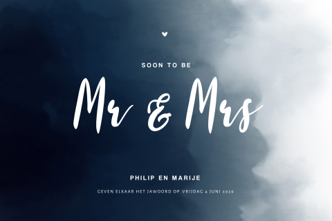Mr and Mrs trouwkaart met aquarel