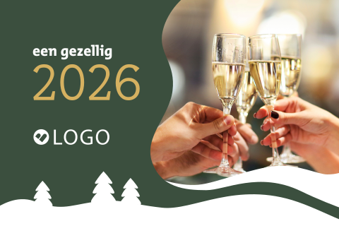 Zakelijke kerstkaart goed doel met foto champagne en sneeuw