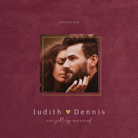 Artdeco leerlook trouwkaart met foliedruk en eigen foto