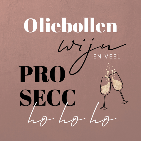 Kerstkaart oliebollen wijn en prosecc ho ho ho