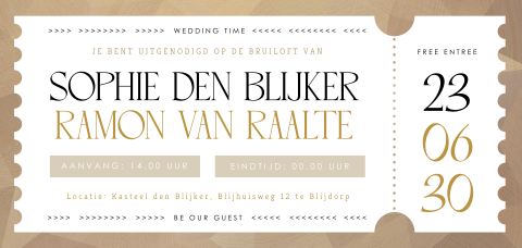 Ticket trouwkaart met geometrisch goudlook patroon