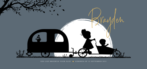 Caravan en bakfiets silhouet kaartje voor een broertje