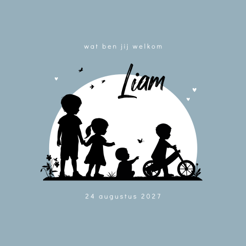 Silhouet broertje geboortekaartje groot gezin van vier