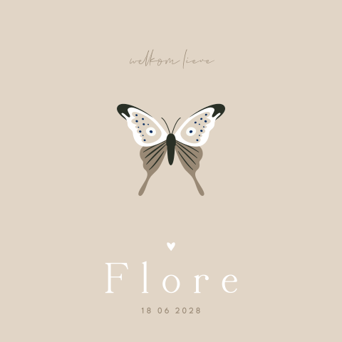 Unisex geboortekaartje met vlinder