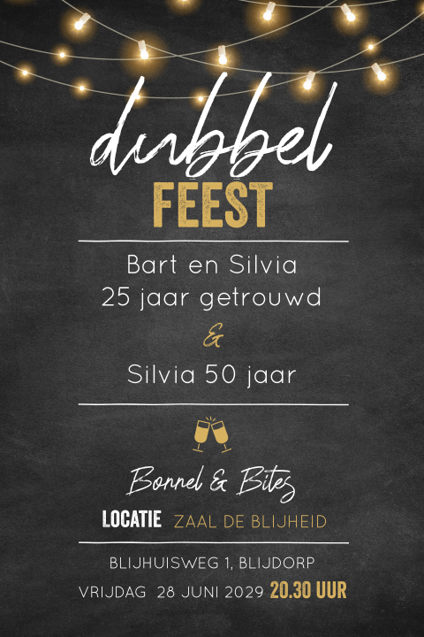 Dubbel feest uitnodiging 25 jaar getrouwd en 50 jaar