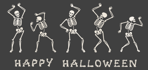 Happy Halloween uitnodiging met dansende skeletten en hoogglans