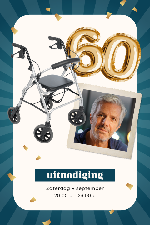 Grappige verjaardagsuitnodiging man 60 jaar met rollator
