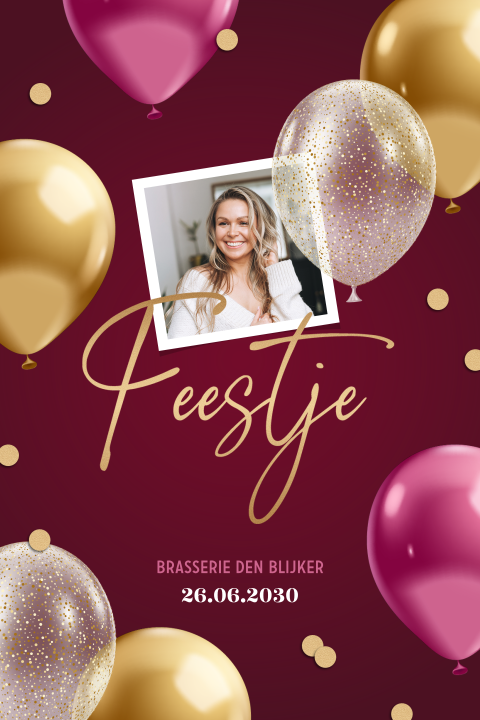 Uitnodiging feestje met eigen foto en ballonnen