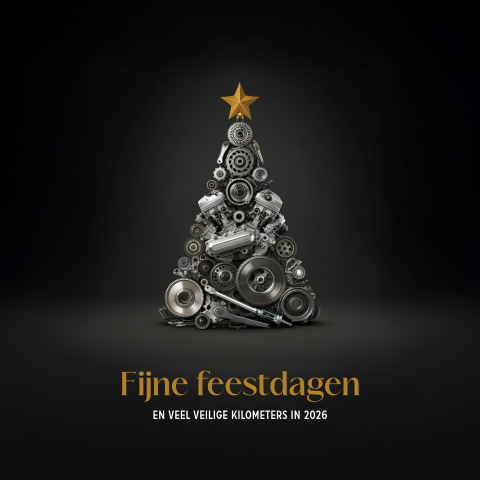 Zakelijke kerstkaart met een kerstboom van auto onderdelen