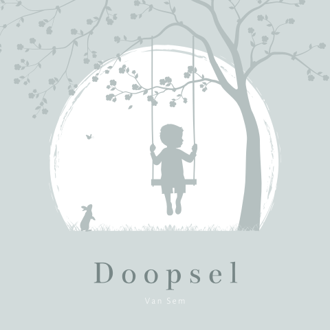 Uitnodiging doopsel met silhouet van een jongen op de schommel