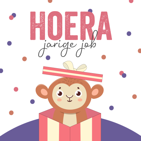 Kinder verjaardagskaart met aapje als cadeau