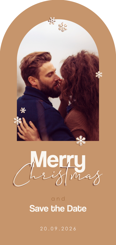 Kerst Save the Date kaart boogvorm met ijskristal en foto
