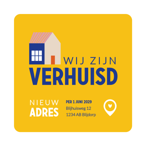 Kleurrijke verhuiskaart met huis en locatie pin