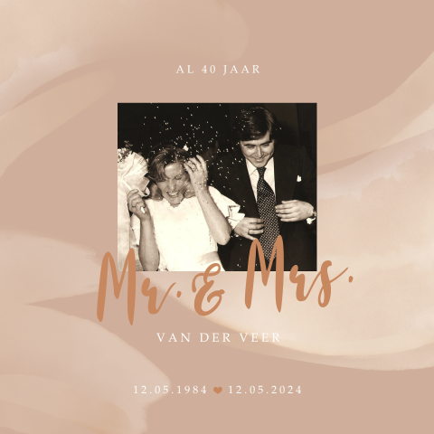 Jubileumkaart 40 jaar getrouwd met foto en aquarel veeg