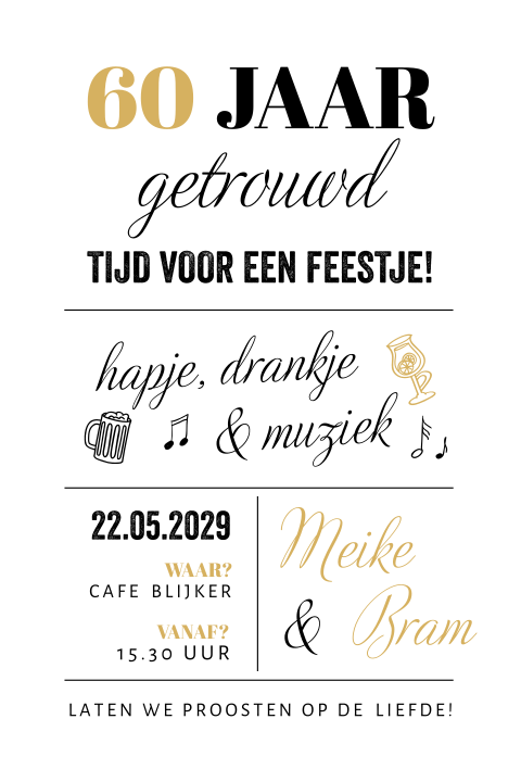 Moderne typografische uitnodiging 60-jarig huwelijksjubileum