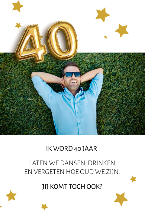 Verjaardagskaart met foto balloncijfer en sterren