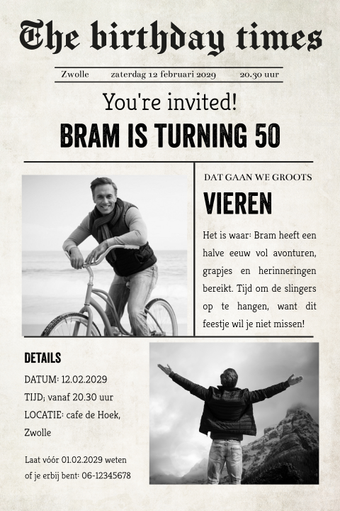 50 jaar man verjaardagsuitnodiging met eigen foto