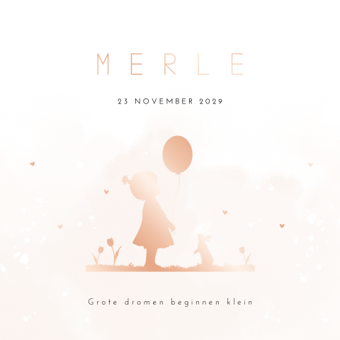 Folie geboortekaartje met meisje en ballon