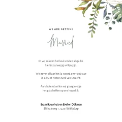 Bloemen trouwkaart met gouden kader en Yes