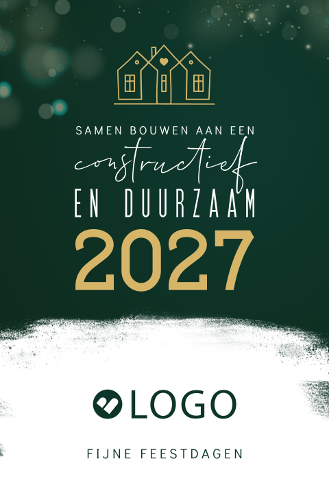 Zakelijke kerstkaart huisjes en logo voor bouw en makelaars branche